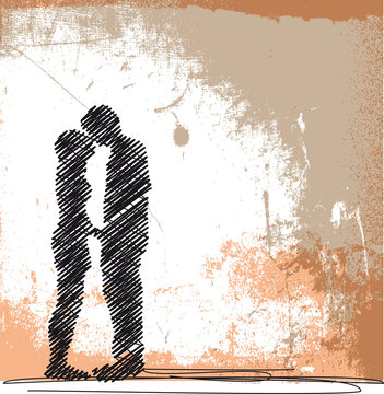 Abstract Sketch Of Couple Kissing. Vector Illustration