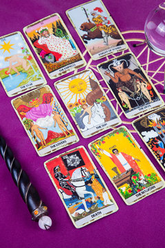Tarot cards with a magic ball and magic wand (7).