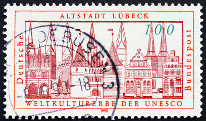 Postage stamp Germany 1990 View of Lubeck