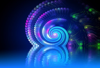 Abstract background, fractal design over water reflection. cosmi