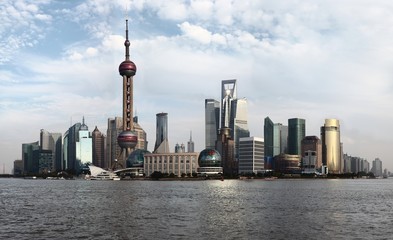 Shanghai Skyline at sunny day with clouds, China