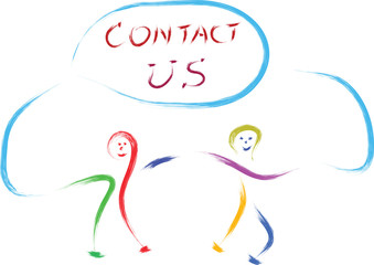 kids playing with contact us sign