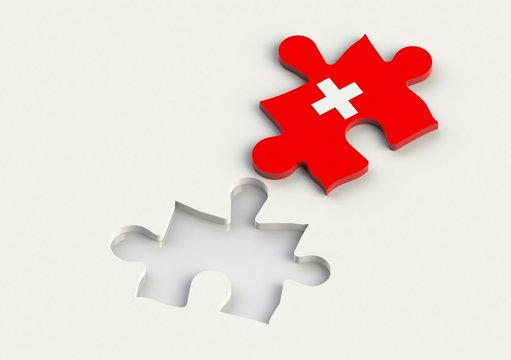 Jigsaw Piece with red cross symbol