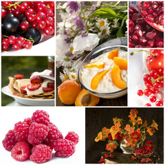 currant berries, strawberries, raspberries,  collage