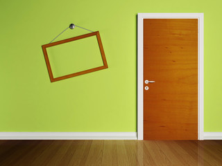 Door in the empty room and a frame