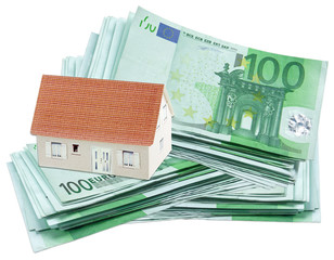 concept coût immobilier, maison, liasse billets