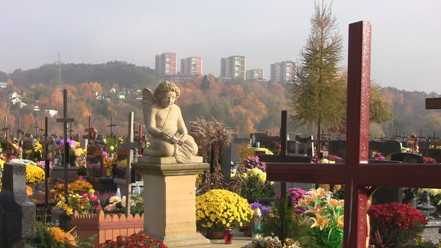Christian Cemetery with view on community houses