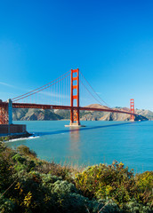 The Golden Gate Bridge in San Francisco with beautiful blue ocea