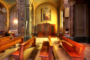 Catholic church interior. Serralunga D'Alba, Italy.