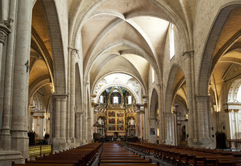 Nave view inside Valencia Cathedral, Spain