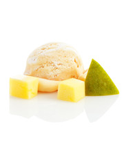 Ice Cream Scoop and Mango Pieces