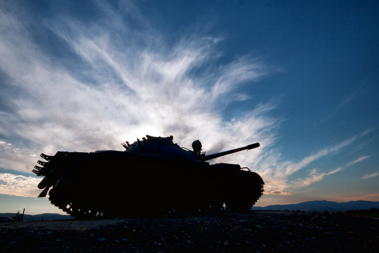 tank silhouette at sunset