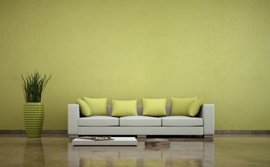 Wohndesign - Sofa vor grüner Wand