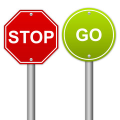Positive Go Sign With Negative Stop Sign Isolated on White