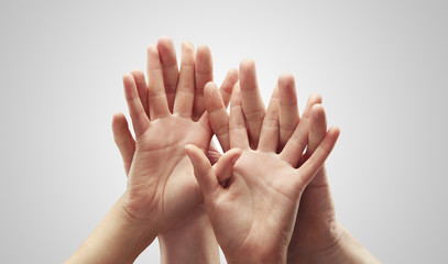 Female and male haands. Couple hands closed together.