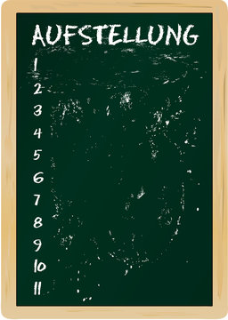 Tafel mit Mannschaftsaufstellung, freier Textraum