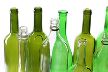 Green and white wine bottles