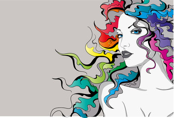 young lady with rainbow colored hair