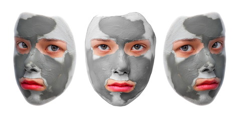 Sad teenager with grey cosmetic mask