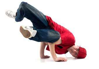 hip-hop style dancer posing on isolated background