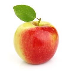 Ripe apple with leaf