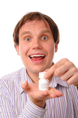 Smiling man with a bottle