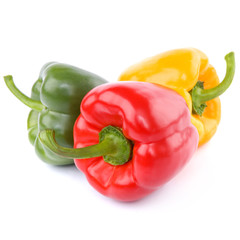 three fresh sweet pepper isolated on white background