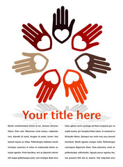United hands and hearts with copy space vector.