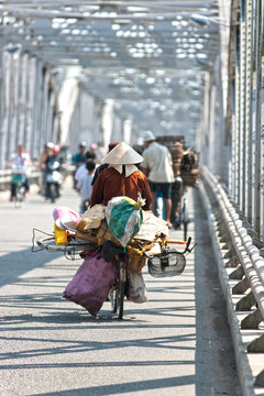 Busy traffic on a bridge, hanoi, Vietnam.