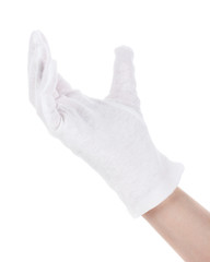 cloth glove on hand isolated on white.