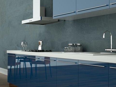 Wohndesign - Wohnküche blau
