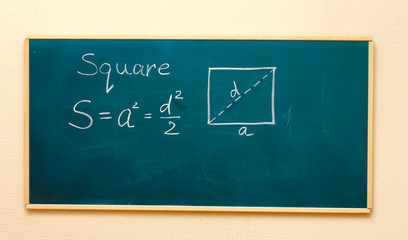 Math formulas written on the desk