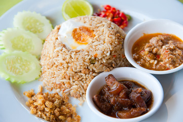 Thailand food : fried rice with chili dip, pork and salt egg