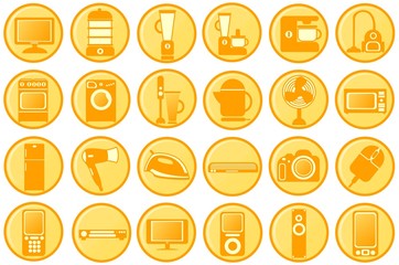Household appliances. Round orange icons