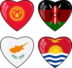 Fototapeta na wymiar Set of vector images of hearts with the flags