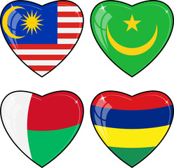 Set of vector images of hearts with the flags