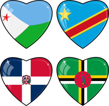 Set of vector images of hearts with the flags