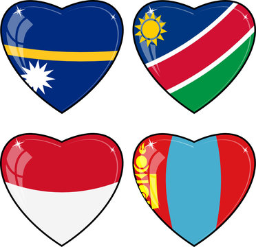 Set of vector images of hearts with the flags