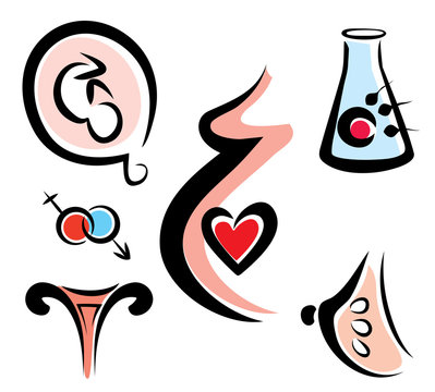 set of female and prenatal related medical icons