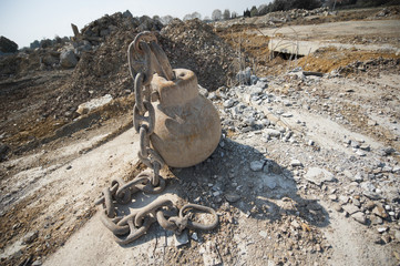 Demolition metal ball on construction site