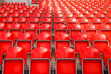 Detailed view on red seats on a football (soccer) stadium