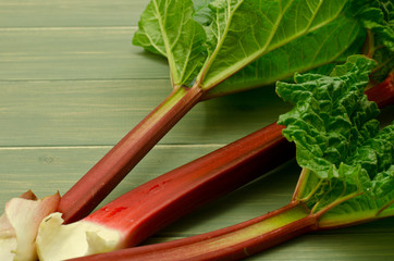 three fresh rhubarb stems