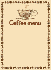 menu for a cup of coffee