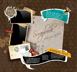 Vintage scrapbook composition with old style stickers.