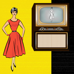 1950's Stle Retro Television Background with a stylish lady