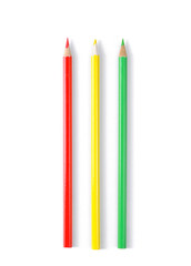 Three color pencils isolated on white