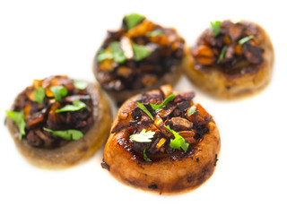 close up of freshly sauteed button mushrooms