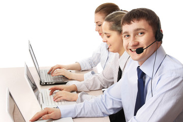 Friendly customer service consultants working