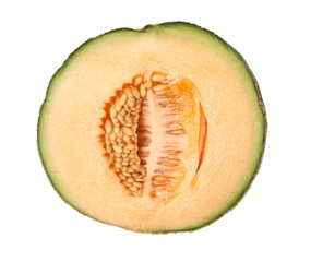 Cross section of a rockmelon isolated on white