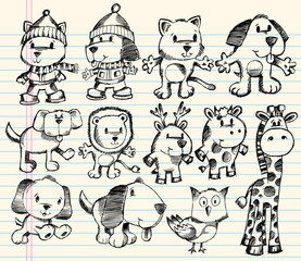 Doodle Sketch Animal Vector Set